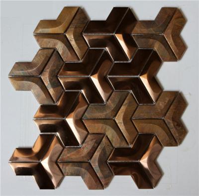 China Modern Copper Color Stainless Steel Metal Tiles Countertop Backsplash 300x300mm Hexagonal 6mm Mosaic Wall Border for sale