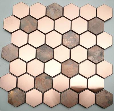 China Modern Porcelain Factory Metal Rose Golden And Copper Ceramic Mosaic Hexigon for sale