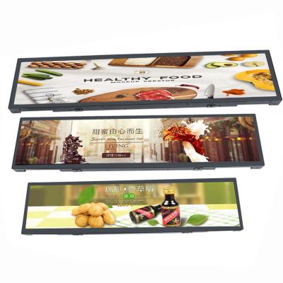 China Indoor Digital Advertising Player Slim Supermarket Shelf Stretched Lcd To Show Wide Lcd Bar Board Advertising Display for sale