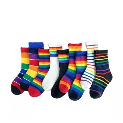 China Yili 100% Hot Selling Colorful 100% Sporty Baby Socks Rainbow Socks School Crew Sports Cotton Kids Socks for sale