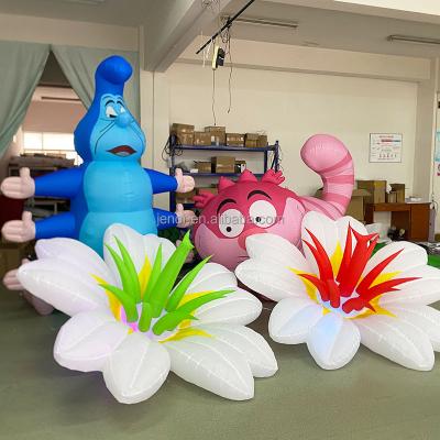 China Decoration Alice In Wonderland Inflatables LED Lighting Flower Inflatable Cat Cartoon Caterpillar For Party Decor for sale