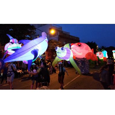 China Outdoor Decoration Promotion Night Parade Exhibition LED Lighting Inflatable Fish Worm Puppet Costume for sale