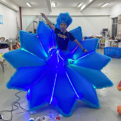 China New Decoration Design Lighted Blue Inflatable LED Flower Walking Costume For Adult Stilts Parade Party for sale