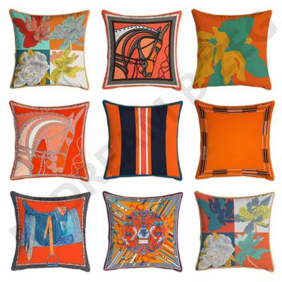 China Soft Series Cushion Horses Orange Flowers Print Throw Pillow For Home Chair Sofa Decoration Square Pillow for sale