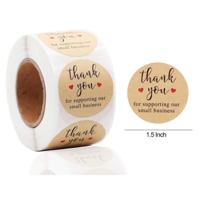 China Decorative Sticker 500pcs/roll Thank You Stickers 1.5inch Round Natural Kraft Labels Adhesive Stickers Cake Wrapper Seal Labels Handmade Sticker for sale