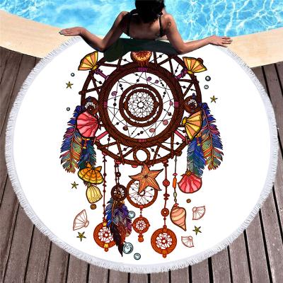 China Dreamcatcher Round Beach Towel Microfiber Viable Bath Towels With Tassel Women Shawl Wrap Picnic Blanket Home Mat Free Custom for sale