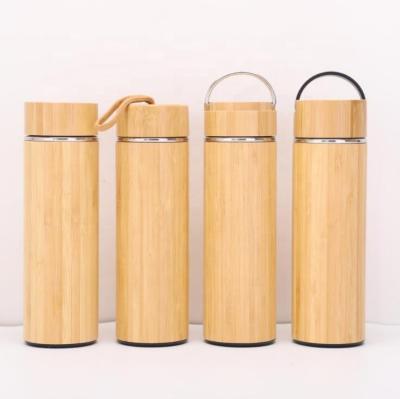 China Sustainable Bamboo Tumblers 450ml Stainless Steel Vacuum Flask Thermos Cup Household Portable Water Bottle for sale