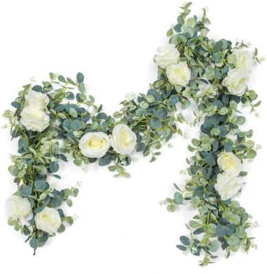 China Artificial Flower Eucalyptus Leaves Rose Peony Flower Vine Decorative Wisteria FP1212 Hanging Garland For Wedding Backdrop Arch for sale