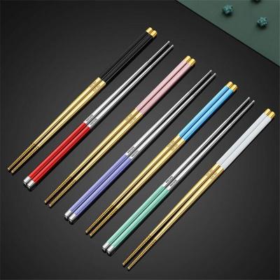 China Custom Viable Logo 304 Stainless Steel Chopsticks Mirror Polished Korean Metal Chopsticks For Sushi Wedding Gift Souvenirs Flatware for sale