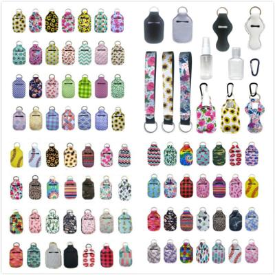 China Classic 87 Styles Customize Neoprene Hand Sanitizer Bottle Holder Key Chain Bags 30ml Hand Sanitizer Bottle Lipstick Stick Holder for sale