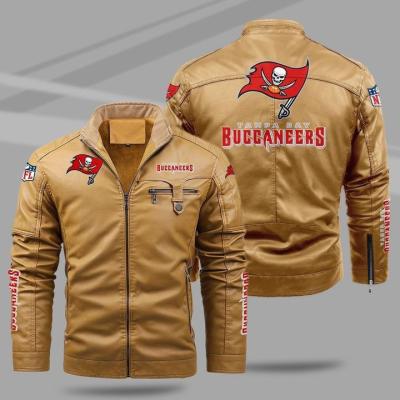 China Other Professional Teams Plush American Football Buccaneers Trademark Sweater Design PU Thick Fashionable Plus Size Leather Coat Men for sale