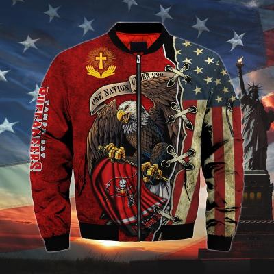 China Other new fashion trademark Buccaneers polyester fabric varsity jacket for men's reasonable price custom design satin to embroider jacket for sale