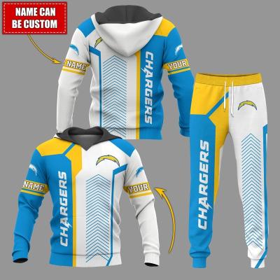 China Waterproof Print Logo Trademark Chargers Men Sportswear Hoodie and Jogger Sets Bulk Price Wholesale Cheap Sport Gym Suit for Men for sale