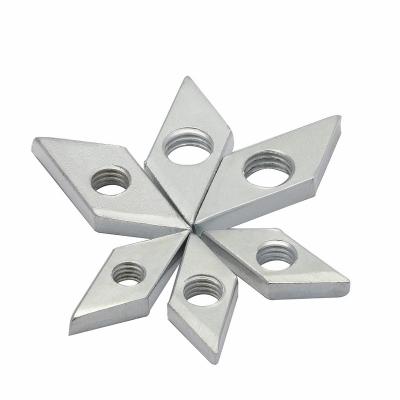 China Heavy Industry Aluminum Extrusion Profile Zinc Steel Die Cast Rhombus Round Slotted Threaded Nut for sale