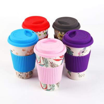 China Eco-friendly Bamboo Wheat Straw Travel Water Drink Mug Europe Coffee Tea Cup Fiber Coffee Cup With Silicone Lid Drinking Cups for sale