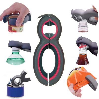 China Viable 6 In 1 Multi Function All In One Shaped Jar 8 Gripper Claw Twist Bottle Opener Can Wine Beer Lid Twist Off Jar Opener for sale