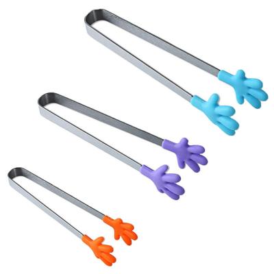 China Sustainable Fashion Silicone Stainless Steel Kitchen Ice Tong Food BBQ Salad Hand Clip for sale