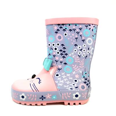 China Hot Selling Fashion Trend Cat Girl Natural Rubber Rain Boots With Novelty 3d Designs And Nice Printing for sale