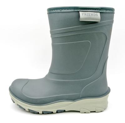 China Cushioning Kids TPR Rain Boots in Gray with Warm Fleece Lining and PU Collar in Matching Color for sale