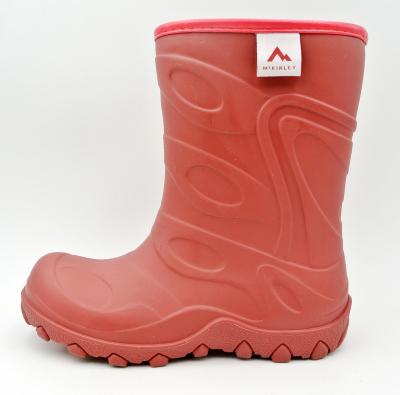 China Cushioning Kids TPR Rain Boots in Canyon Red with Warm Fleece Lining and PU Collar Binding for sale