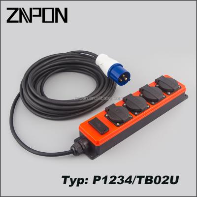 China ZNPON P1234/TB02U IP44 4 way industrial schuko extension lead socket with ECO plug and USB for sale