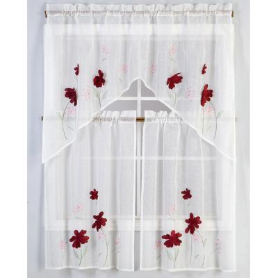 China Other China Factory Wholesale Delicate Design Flora Pattern Embroidery Sheer Curtains For Kitchen for sale