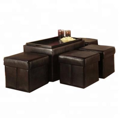 China Eco - Friendly S / 5 Leather Stacking Foldable Footstool Storage Pouf for sale