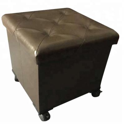 China Eco - Friendly Modern Leather Folding Storage Stool Pouf With Universal Wheel for sale