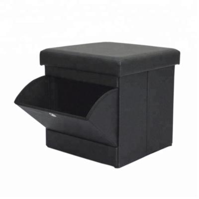 China Collapsible Black Leather Folding Storage Stool Foot Rest for sale