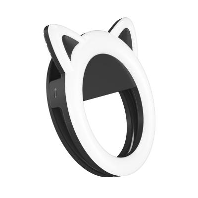 China ABS+Electronic Component Hot Selling 6 Inch Universal Portable Cat Ear Shape Led Ring Light Rechargeable Selfie Light For Mobile Phone for sale