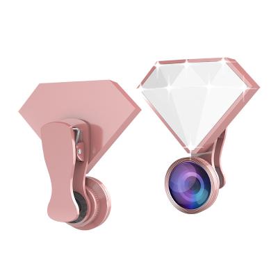 China Hot Wholesale beauty diamond shape sufficiency light+Special effects lens sale camera lens moving selfie ring light with multi function lens for sale