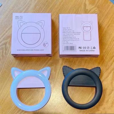 China 2022 ABS+Electronic Component Rechargeable Photography Make Up Mobile Phone Led Selfie Ring Light Selfie Mini Ringlight Ear Shape rk-74 for sale