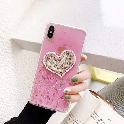 China Diamond Heart Glue TPU Case For Samsung Galaxy A10E Mobile Phone Back Cover for sale