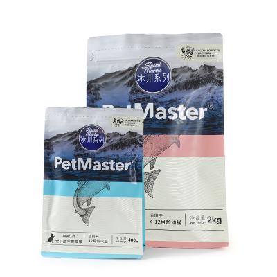 China New Custom BIODEGRADABLE Aluminum Foil Smell Proof Flat Bottom Windows Pet Food Packaging Zipper Plastic Pouch Packaging for sale