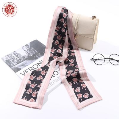 China Zhong Yu Zhong Yu New Retro Hair Band Style Small Satin French Floral Silk Scarf Long Silk Scarf With Handbag for sale