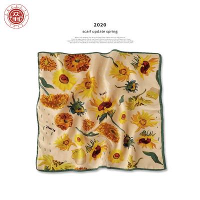 China Zhong Yu Versatile Four Seasons Spring and Autumn European and American Decoration Oil Painting Silk Scarf Small Square Thin Silk Scarf Autumn for sale