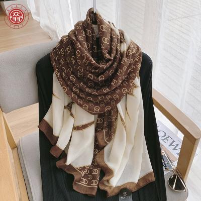 China Four Seasons Zhong Yu Autumn and Winter Scarf New Warm Elegant Cotton Shawl Korean Fashion Canvas Printed Decorative Beach Towel for sale