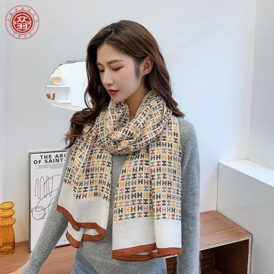 China South Korea Dongdaemun popular four seasons cotton and canvas scarf for women autumn and winter new fashionHLetter all-matching warm bib shawl for sale