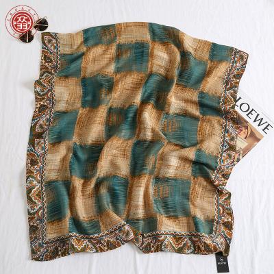 China Four seasons Zhong Yu 2021Autumn and winter new plaid printed shawl women's style ethnic cotton retro and canvas feel long thermal silk scarf for sale