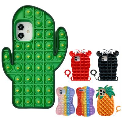 China wholesale Anti-fall silicone jumping phone covers push bubble game fidgety person toy mobile phone case for iphone 13 pro max case for sale