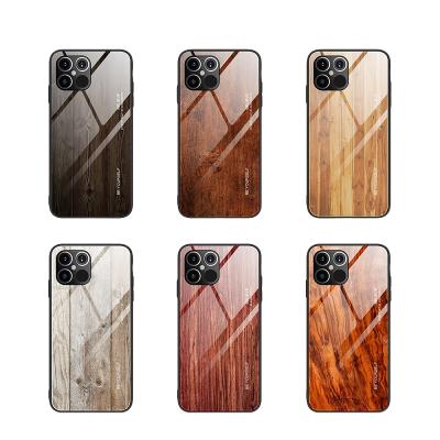 China Anti-drop For iphone 12 Colorful Wooden Grain 9H Tempered Glass Tempered Glass Phone Cover Device Custom Case for sale