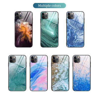 China Anti-fall For iPhone 12 Colorful Liquid Liquid Cell Phone Glass Case Tempered Glass Phone Cover Device Case for sale