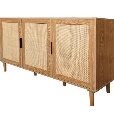 China Adjustable (other) New Design factory supply  Popular Living Room Furniture Sets Wooden MDF with Natural rattan cabinet 3 Door Storage for sale