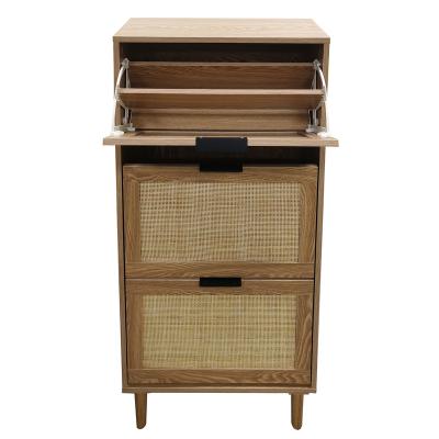 China Stackable storage cabinet Factory supply Stackable Shoe Storage Cabinet shoe organizer wooden  with real rattan shoe cabinet organizer for sale