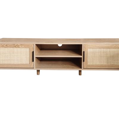 China New design TV stand Factory supply Modern tv cabinet living room Furniture Natural rattan cabinet doors Wooden Entertainment Table for sale