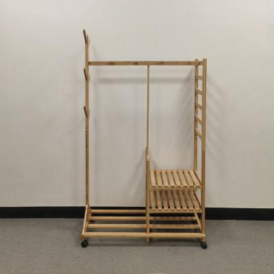 China Easy Assemble Bamboo Clothes Coat Hanging Shelf  Shoes Rack Stand Wholesale Entryway Furniture with Wheels Easy-move  Simple  Style for sale