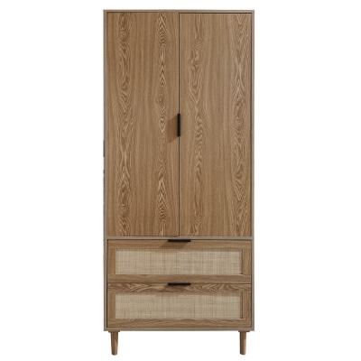 China Modern Bedroom Furniture 2 Open Door 2 Drawer Model Design  Wooden Clothing Armoire Wardrobe For Clothes Storage for sale