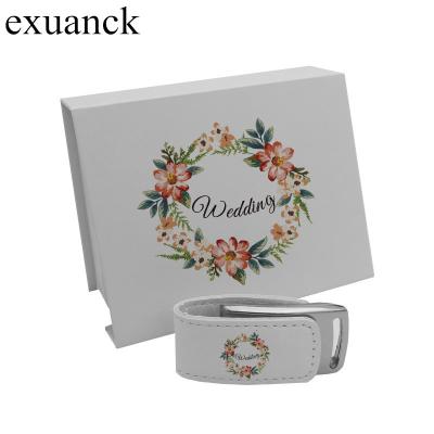 China Leather Exuanck Custom Company Logo Usb 2.0 Flash Pen Drive 64GB 32GB 4GB 8GB 16GB Leather Usb Pendrive+Box for sale