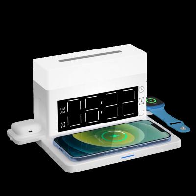 China 2022 Newest Mobile Phone Products Top Selling Arrival Multifunctional 5 in 1 Wireless Charger Desk Led Lamp Alarm Clock with Fast Charger for sale