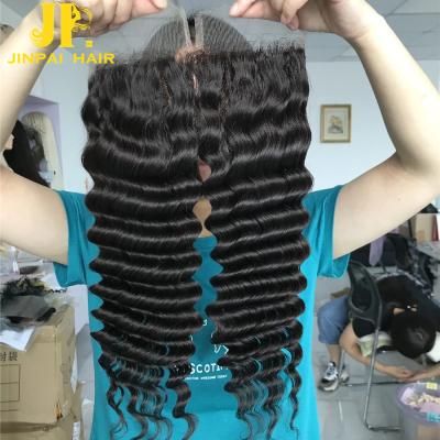 China JP Raw Unprocessed Peruvian Deep Wave Low Wave Silk Closure and Lace Closure, HD Transparent Lace Closure 4x4 5x5 6x6 7x7 for sale